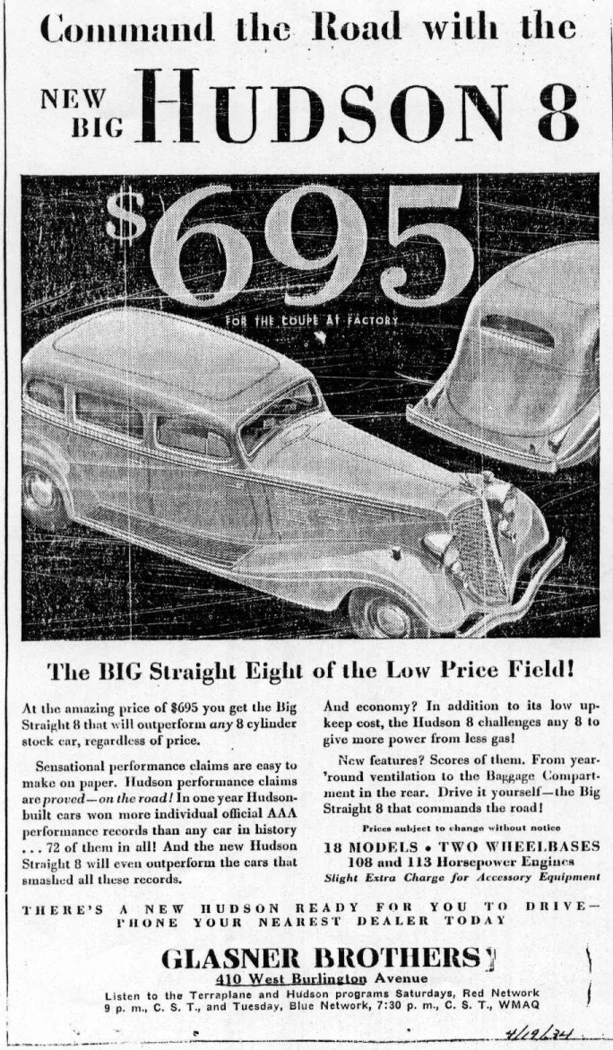 1934 Hudson Auto Advertising